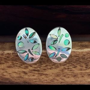 Sterling Silver & Abalone Inlay Flower Earrings